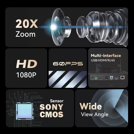 Tenveo Caméra Conférence PTZ 20X: Full HD, Zoom Optique Exceptionnel pour vos Meetings et Streaming!